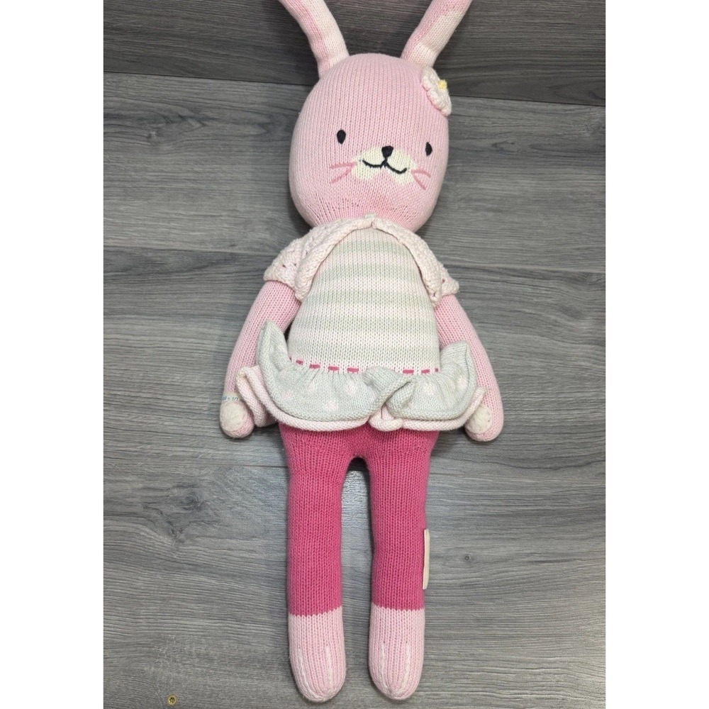 Cuddle + Kind Plush Knit Chloe Bunny Stuffed Animal 24" Rabbit Doll Pink Cute
